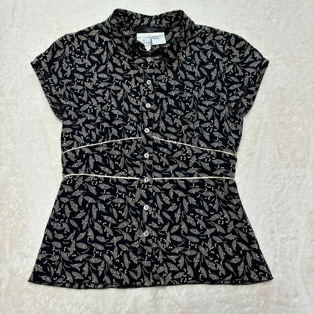 Weekend Max‎ Mara Womens Y2K Babydoll Blouse Silk Size Small Floral Button Up